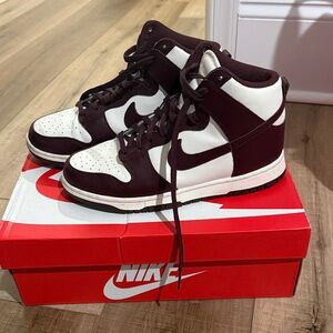 Nike Dunk High Two-Tone White and Burgundy/Maroon Sneakers
